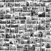 Black and white photos of traditional homes.