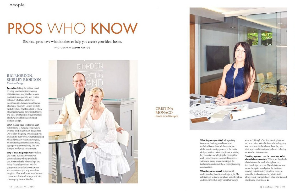 Interior designer Cristina Monaco in Our Homes Oakville magazine.