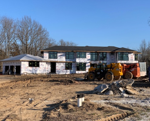 Contemporary home design under construction.