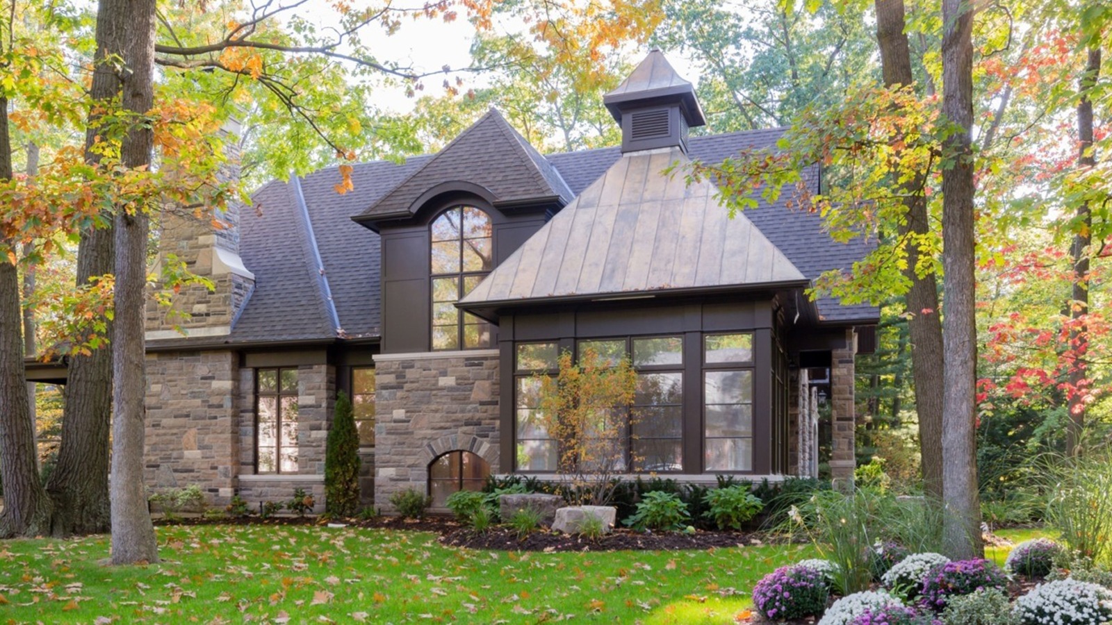 Traditional home with metal roof