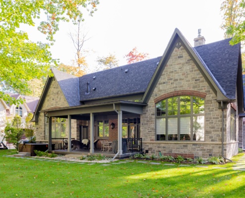 Traditional custom house with brick and stone.