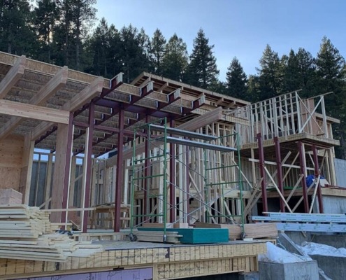 Framing stage of Colorado modern home.