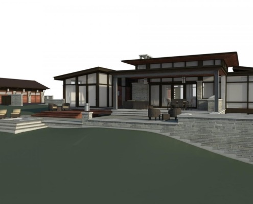 Ohio home design with floor to ceiling window, monoslope roof and steel column.
