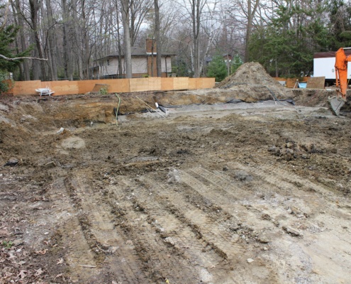 Construction site before excavation with dirt.